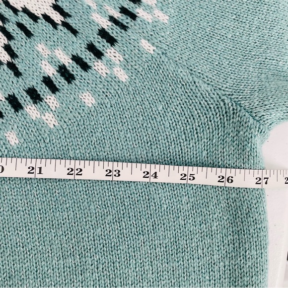 CJ Banks Teal White Black Grey Silver Thread Fair Aisle Soft Crew Neck Sweater - Picture 8 of 10